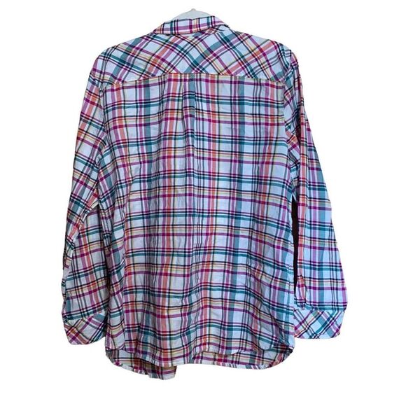 Talbots Shirt Womens Extra Large XL Multicolor Plaid Button Up Cotton Blouse Top - Picture 5 of 8